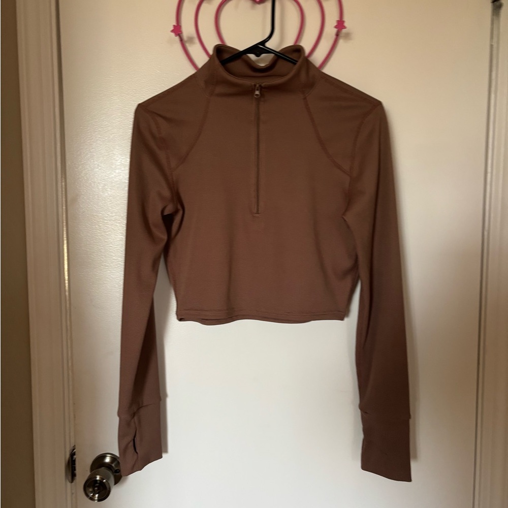 (La-Image) Brown Long Sleeve Crop Top
